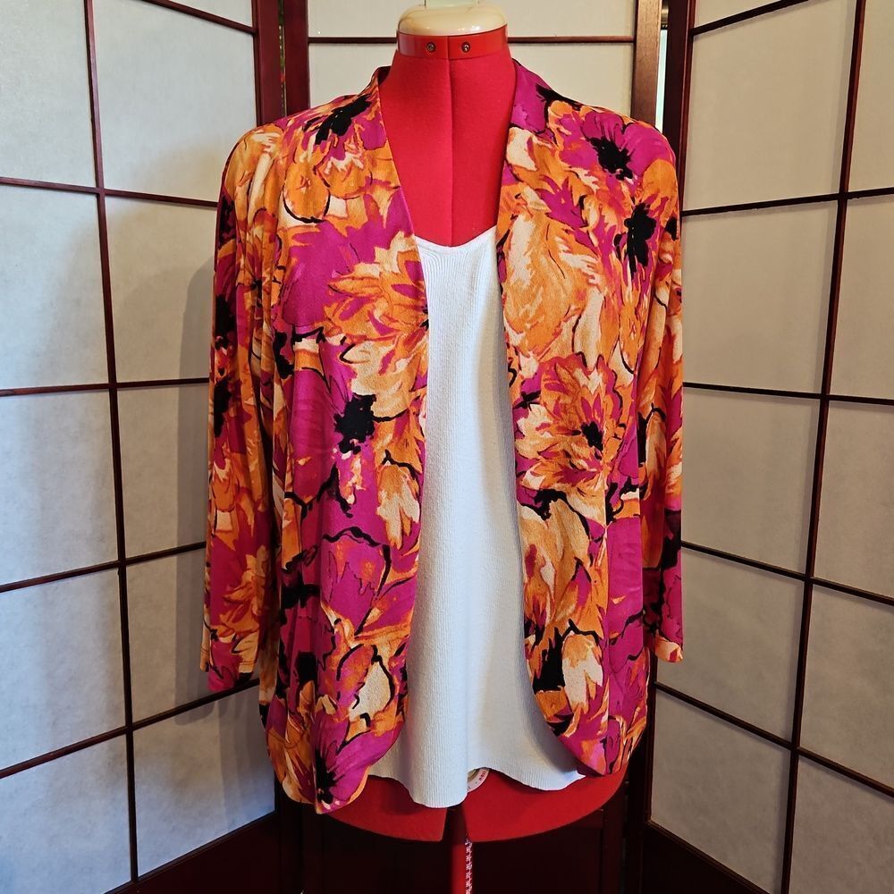 Additions by Chico's Vibrant Floral Open-faced Cardigan